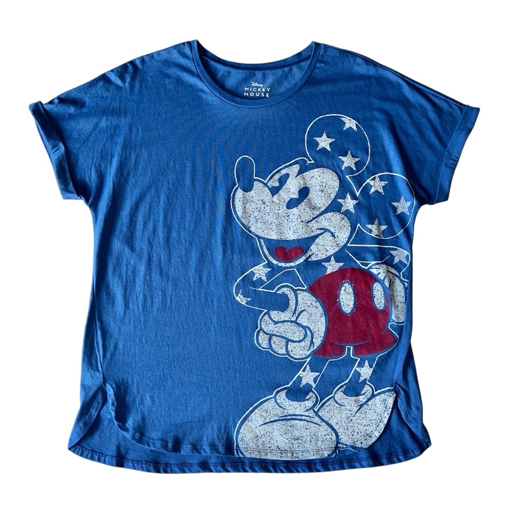 Disney Women’s Mickey Mouse Patriotic Graphic Blue Red White Stars Tee Size M